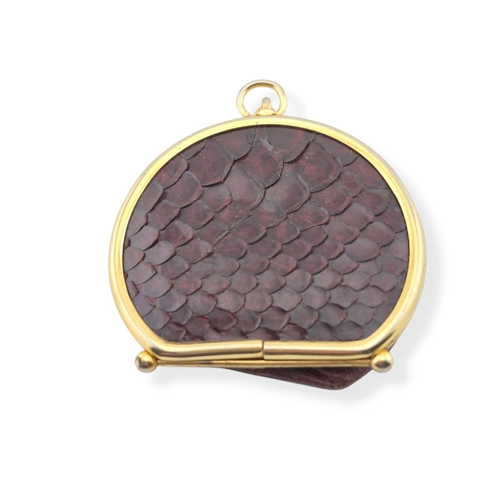Vintage Neiman Marcus Collapsible Cup Coin Purse Snakeskin Burgundy Leather 60s